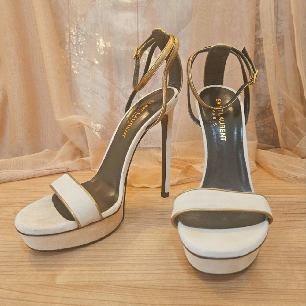 Saint Laurent Women's Cream and Black Heels size 36.5
